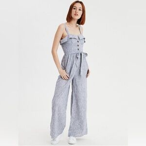 American Eagle Outfitters Striped Jumpsuit in Blue and White